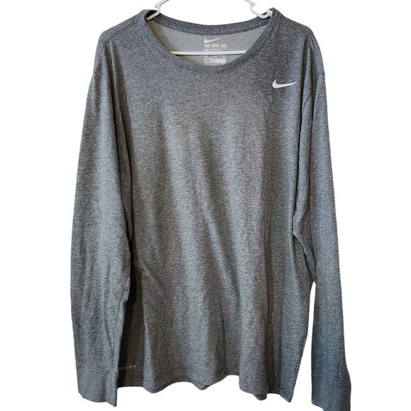 Nike Top XXL Gray Dri-Fit Pullover Running Gym Swoosh Stretch Athletic Cut - Picture 1 of 5
